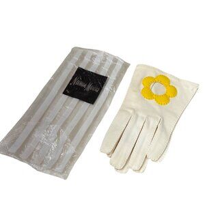 Vintage Neiman Marcus Ladies Gloves Yellow Daisy Crescendo Tailored Cotton 7.5